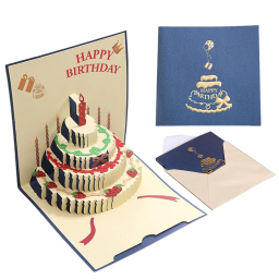 GXGM biglietto compleanno pop-up 3D con torta e busta