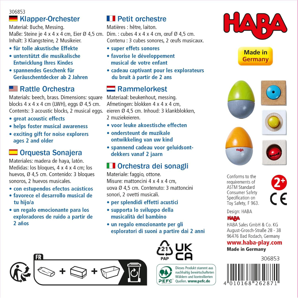 HABA Orchestra Sonaglio – Set Percussioni in Legno per Bambini