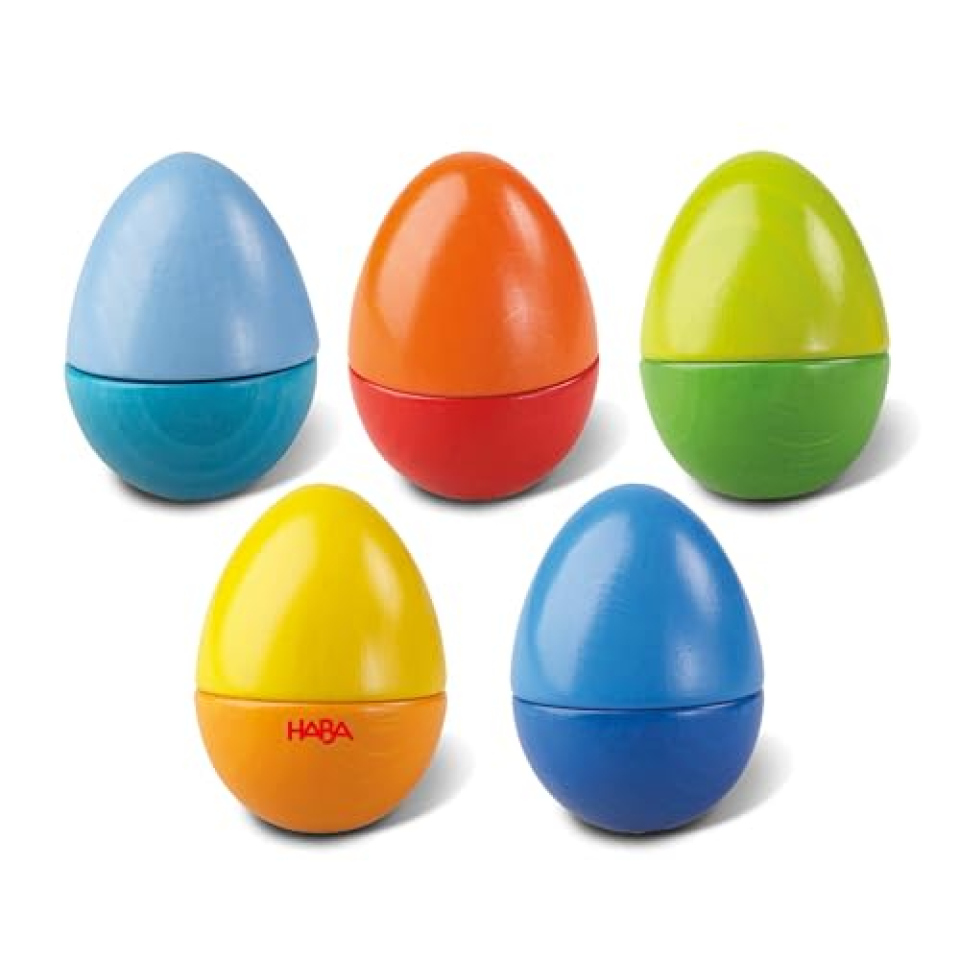 HABA Uova Musicali in Legno - Set 5 Pezzi con Suoni Diversi