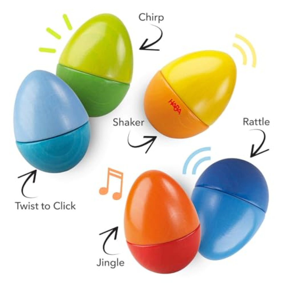 HABA Uova Musicali in Legno - Set 5 Pezzi con Suoni Diversi