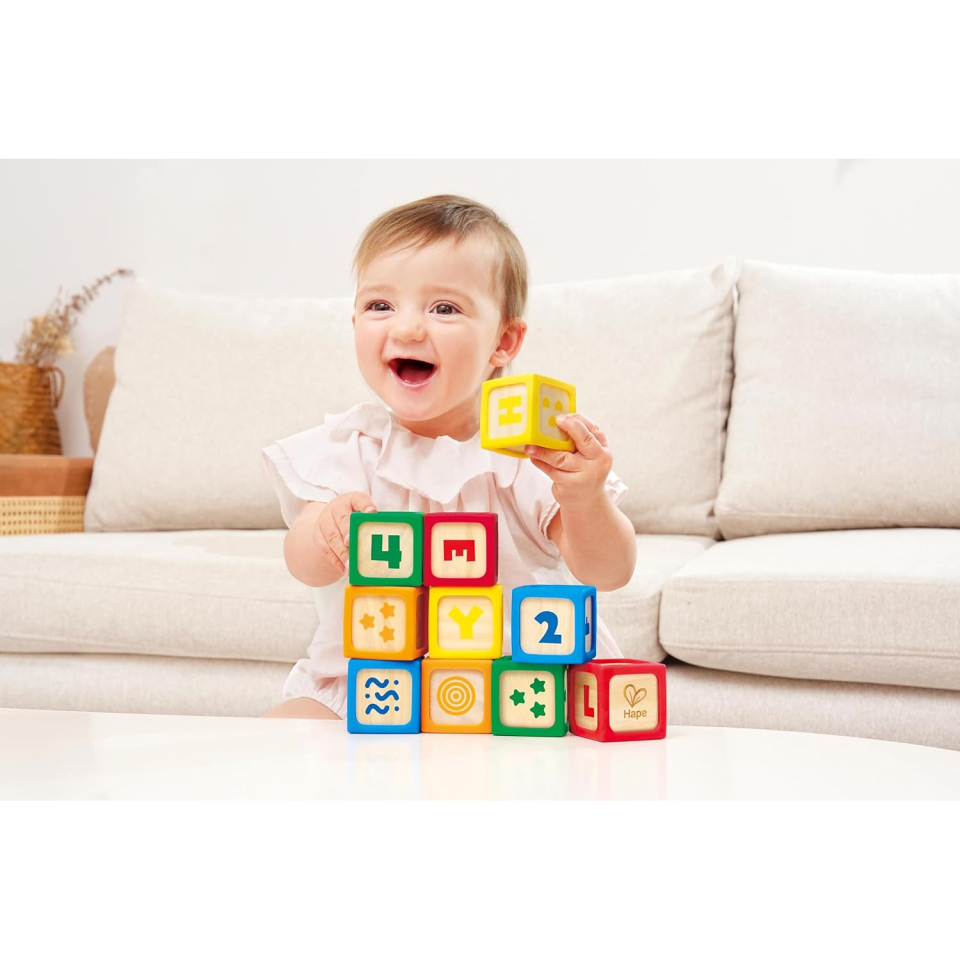 Hape Blocchi Impilabili in Legno – Set 10 Pezzi con Bordi in Silicone