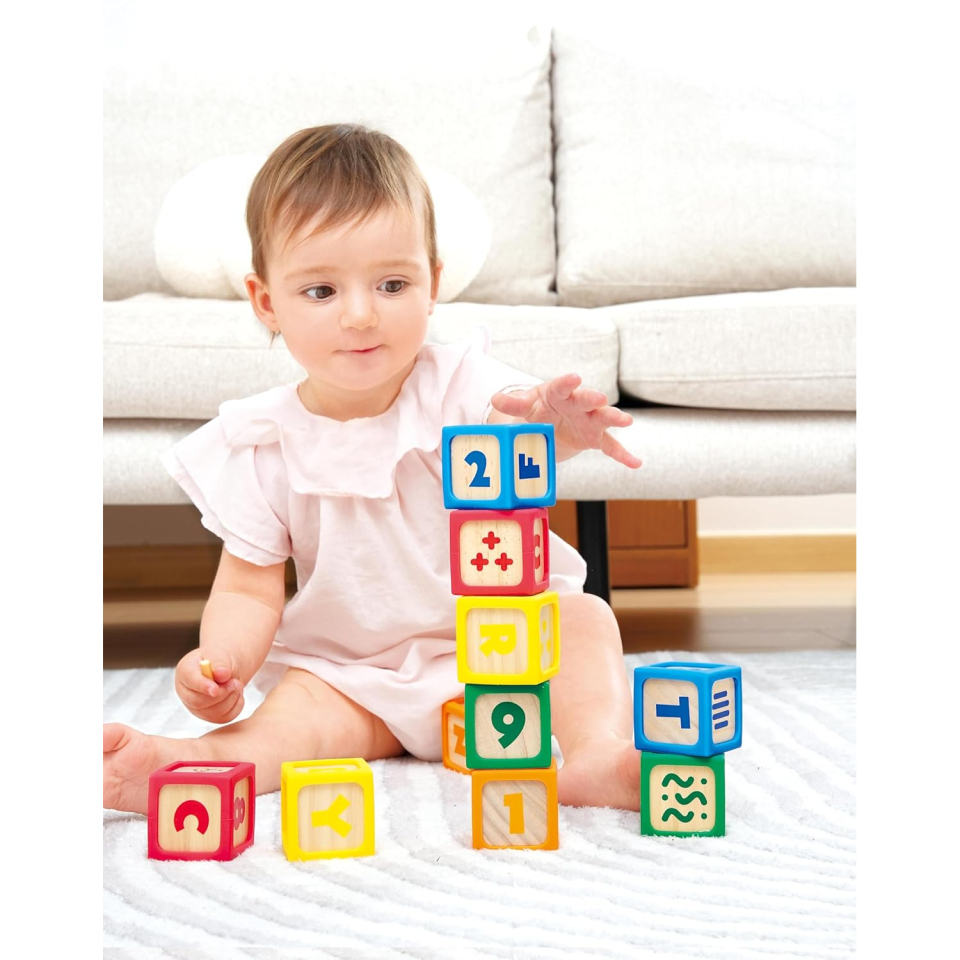 Hape Blocchi Impilabili in Legno – Set 10 Pezzi con Bordi in Silicone