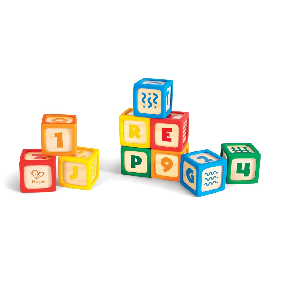 Hape Blocchi Impilabili in Legno – Set 10 Pezzi con Bordi in Silicone