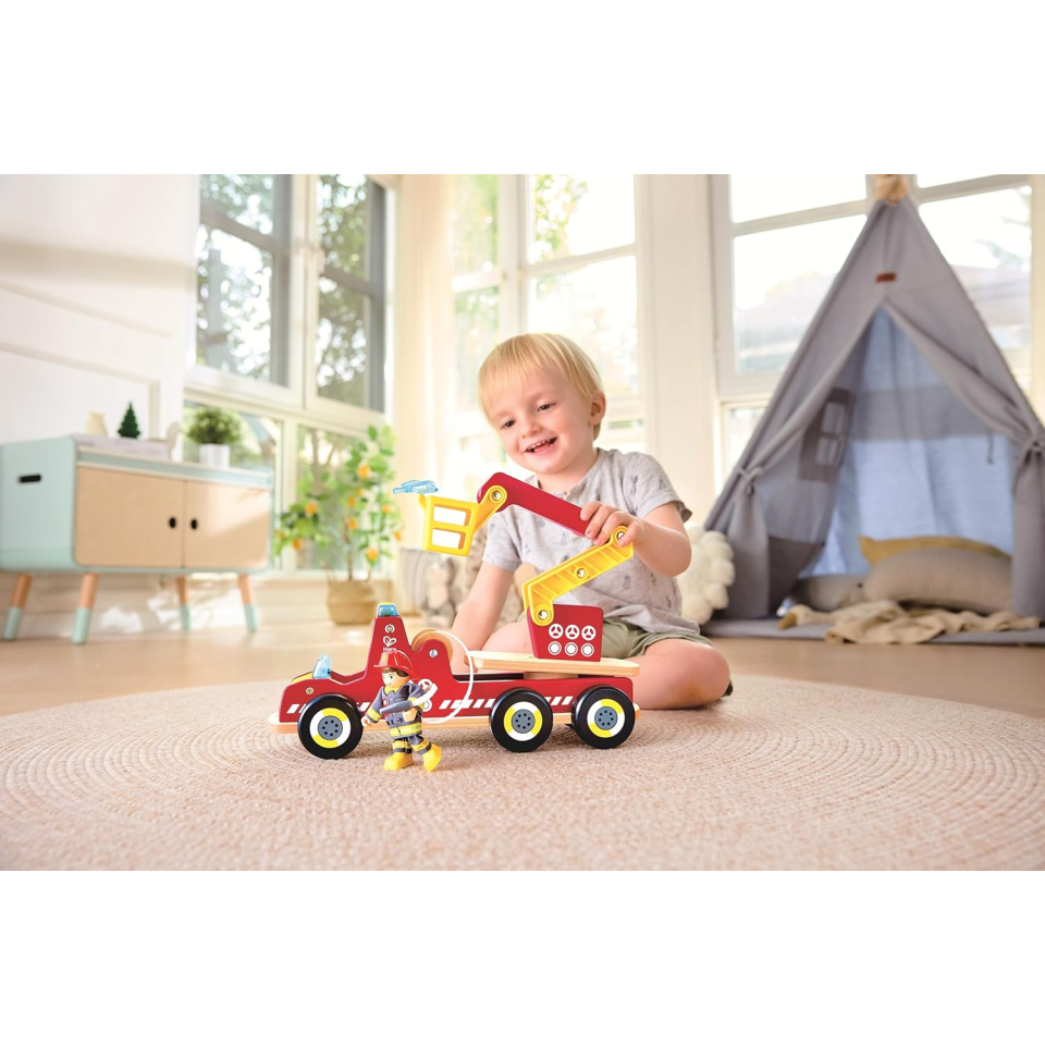 Hape Camion dei Pompieri in Legno con Luci e Sirena
