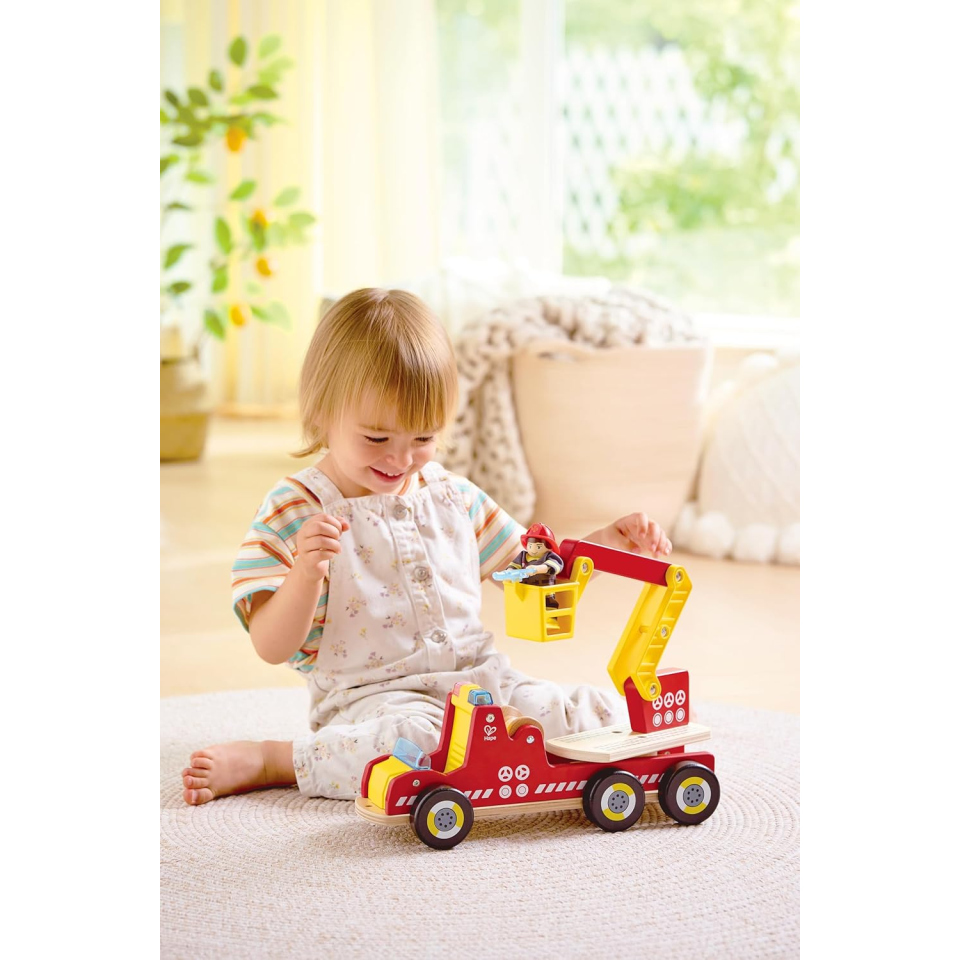 Hape Camion dei Pompieri in Legno con Luci e Sirena