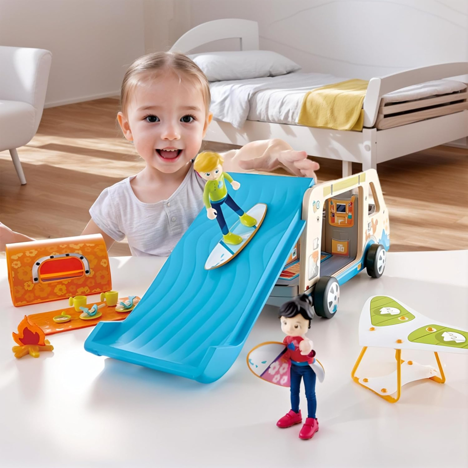 Hape Camper Avventura Trasformabile con Bambole e Accessori