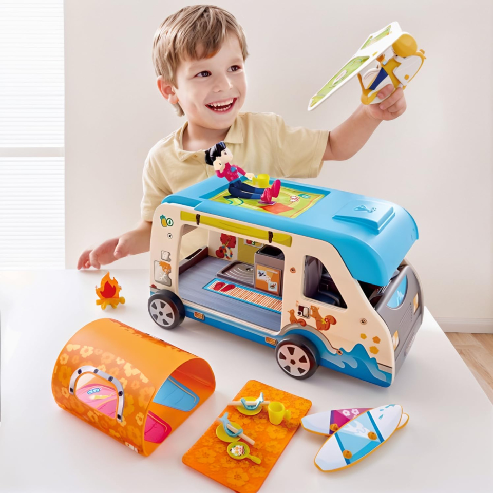 Hape Camper Avventura Trasformabile con Bambole e Accessori