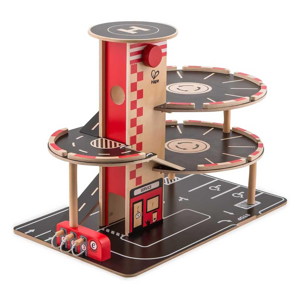 Hape Garage in Legno Multipiano con Rampa e Accessori