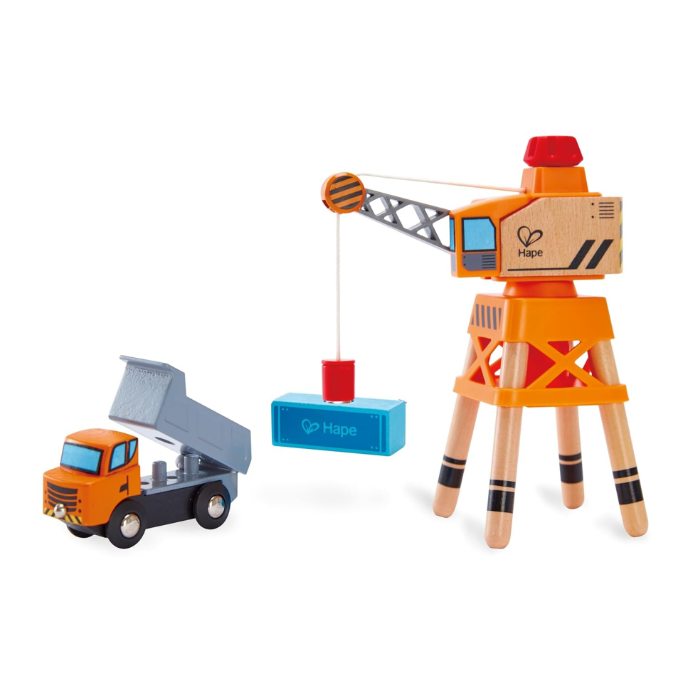 Hape Gru Rotante con Camion Ribaltabile per Trenino in Legno