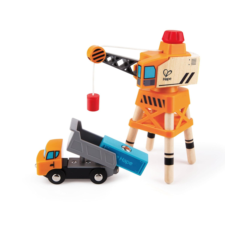 Hape Gru Rotante con Camion Ribaltabile per Trenino in Legno