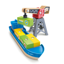 Hape Nave da Carico con Gru Magnetica – Set Ferroviario in Legno