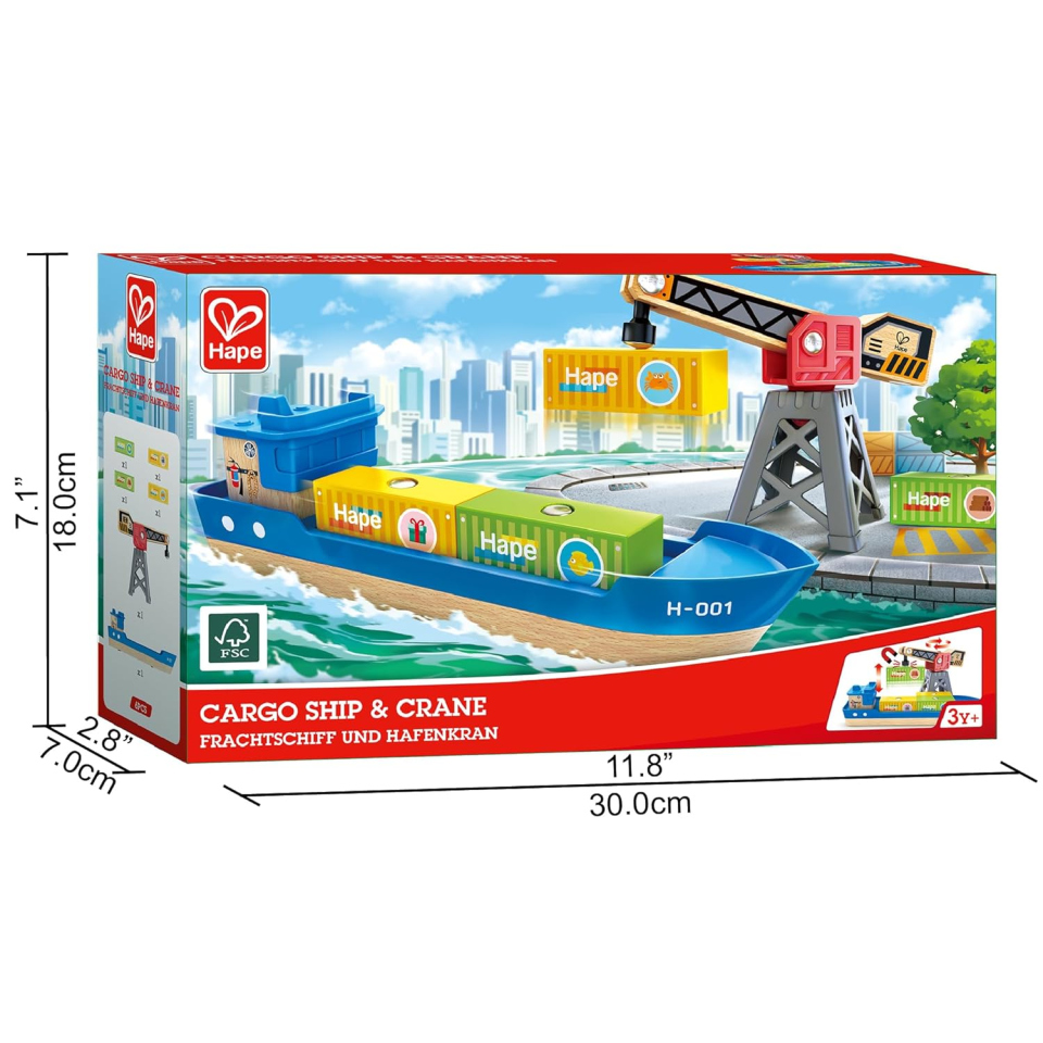 Hape Nave da Carico con Gru Magnetica – Set Ferroviario in Legno