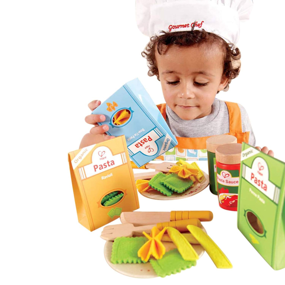 Hape Pasta e Condimenti – Set Cibo Giocattolo in Legno