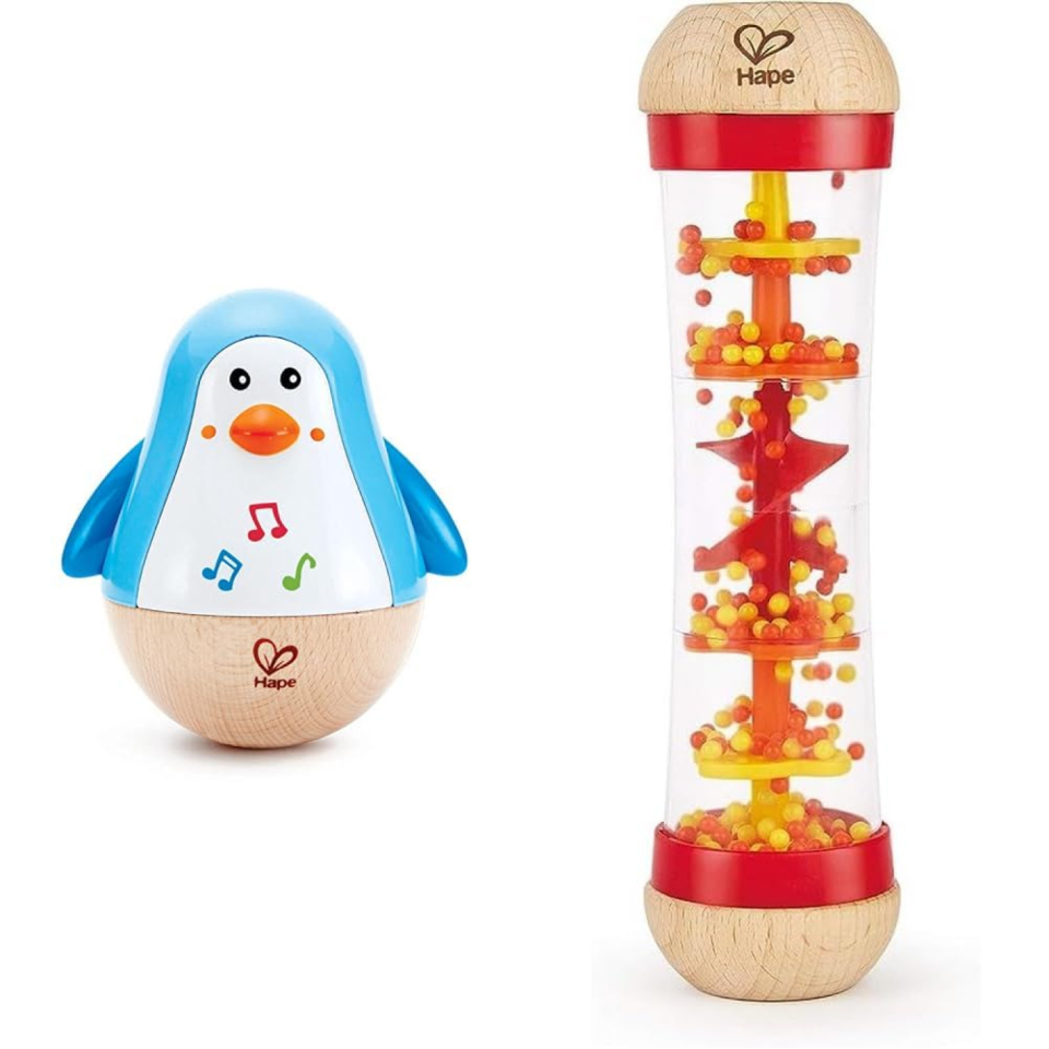 Hape Set Pinguino Musicale e Rainmaker in Legno