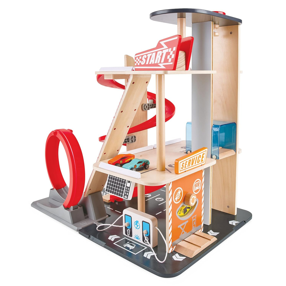 Hape Pista Acrobatica in Legno con Garage a 3 Livelli