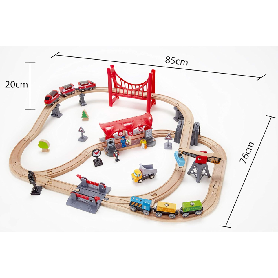 Hape Pista Città Trafficata – Set Trenino in Legno 51 Pezzi