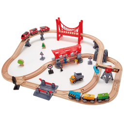 Hape Pista Città Trafficata con Trenini in Legno e Campanella Automatica