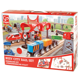 Hape Pista Città Trafficata con Trenini in Legno e Campanella Automatica