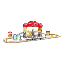 Hape Stazione Ferroviaria Portatile in Legno con Trenino e Personaggi