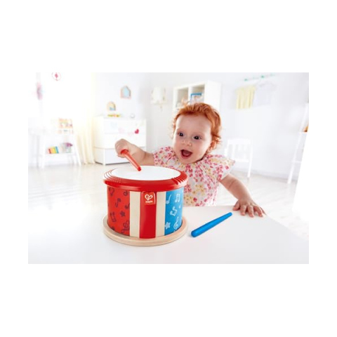 Hape Tamburo Double Face in Legno con Bacchetta – dai 12 Mesi