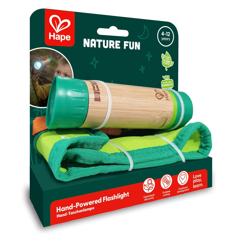 Hape Nature Fun Torcia a Manovella in Bambù – Senza Batterie, dai 4 Anni
