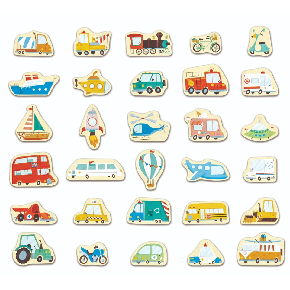 Hape Set Veicoli Magnetici in Legno – 30 Pezzi dai 18 Mesi