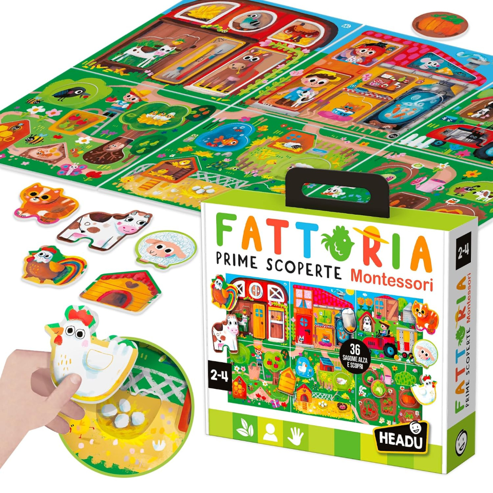 Headu Fattoria Prime Scoperte Montessori con 36 tessere