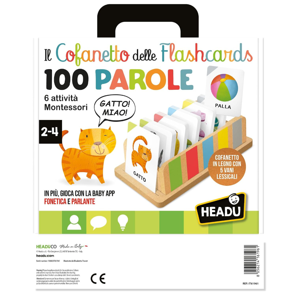 Headu flashcard prime parole in cofanetto di legno