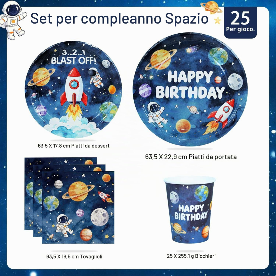 Heboland set stoviglie compleanno spazio da 100 pezzi