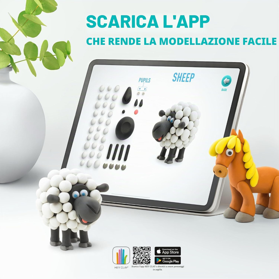 Hey Clay pasta da modellare Animali con 6 vasetti