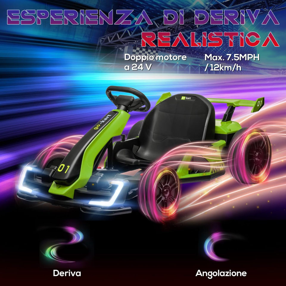 HOMCOM go kart elettrico per bambini 24 V verde