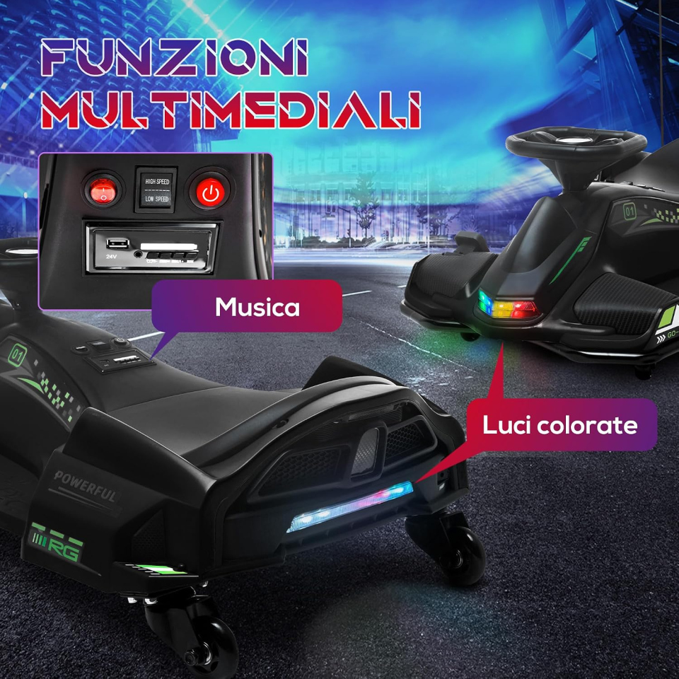 HOMCOM Go Kart Elettrico Drift 8-12 Anni
