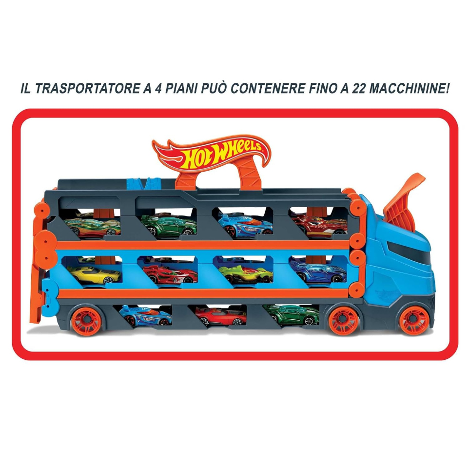 Hot Wheels Speedway Hauler – Camion Trasportatore e Pista 2 in 1 con 3 Auto