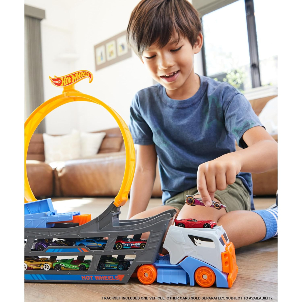 Hot Wheels Trasportatore Mega Loop con Lanciatore e Spazio per 18 Macchinine