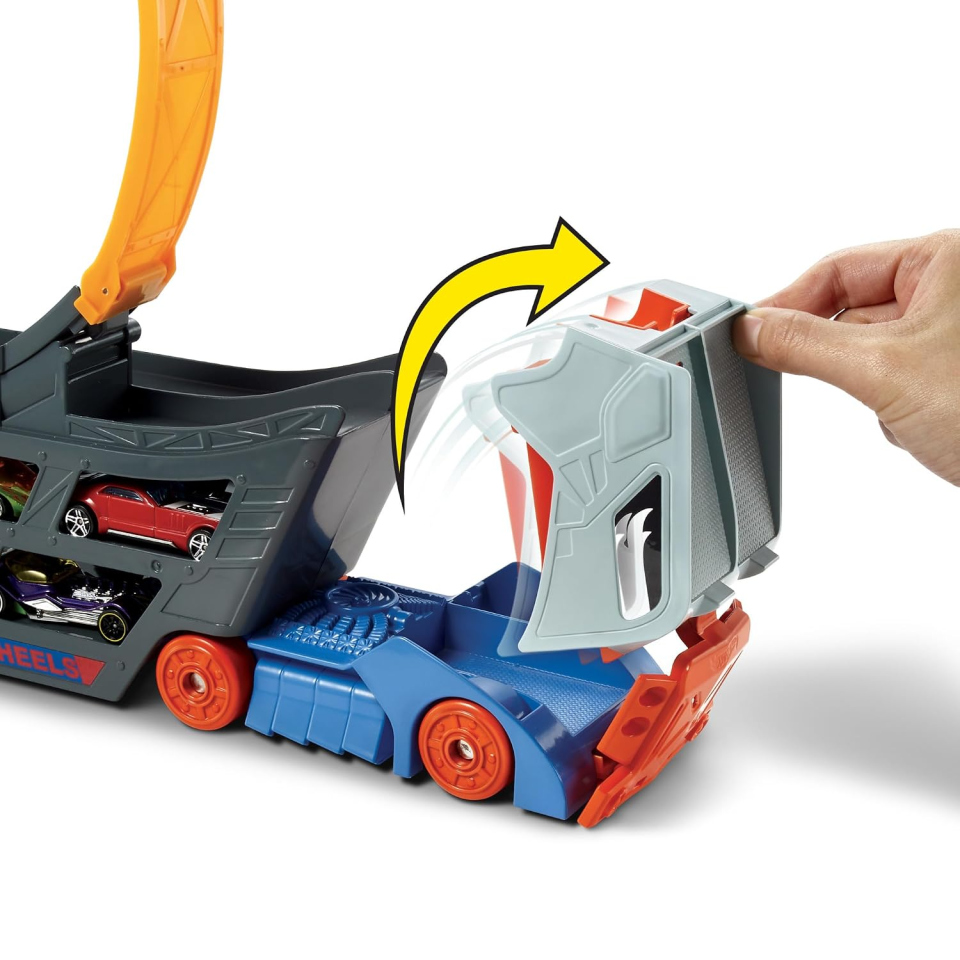 Hot Wheels Trasportatore Mega Loop con Lanciatore e Spazio per 18 Macchinine