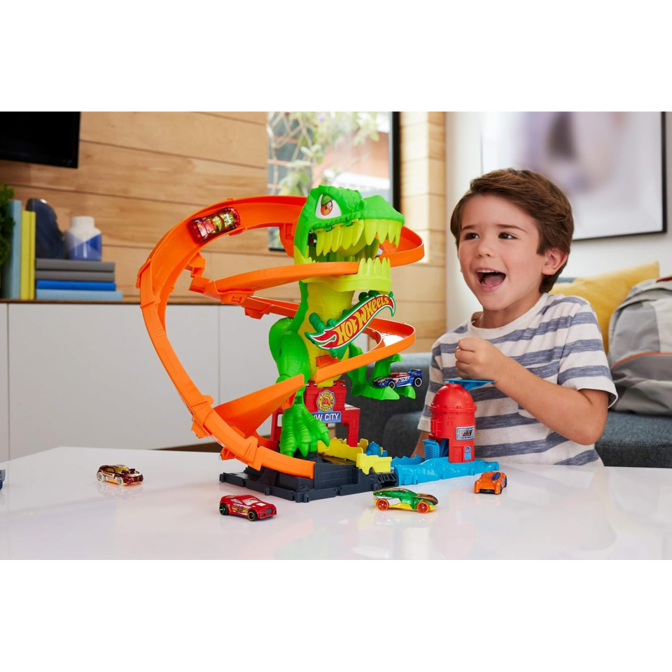 Hot Wheels T-Rex Battaglia Infuocata – Pista con Dinosauro e Macchinina