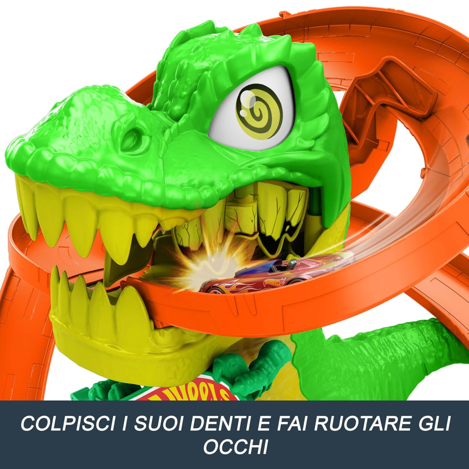Hot Wheels T-Rex Battaglia Infuocata – Pista con Dinosauro e Macchinina