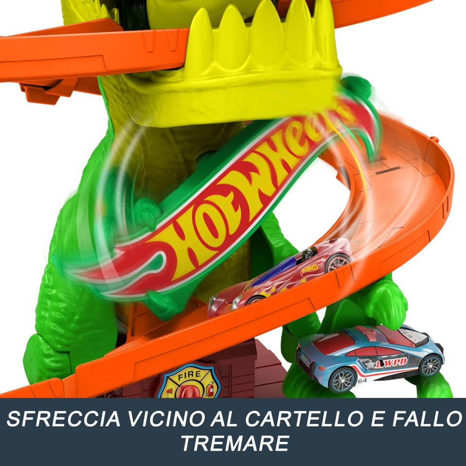Hot Wheels T-Rex Battaglia Infuocata – Pista con Dinosauro e Macchinina