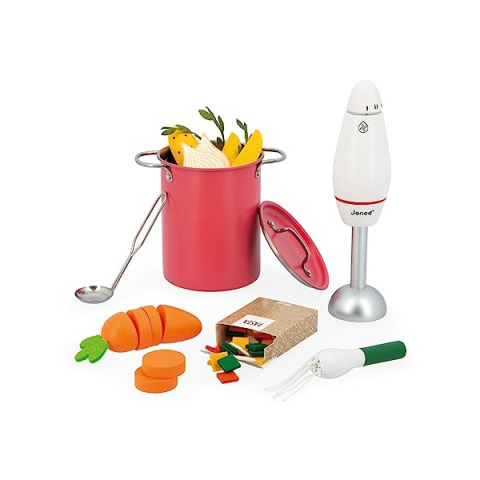 Janod Set Zuppa in Legno – 43 Accessori da Cucina per Bambini