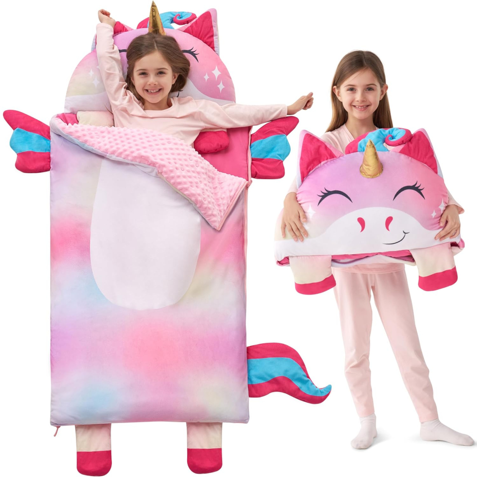 Joiedomi Sacco a Pelo Unicorno per Bambini – 152x68 cm, dai 3 Anni