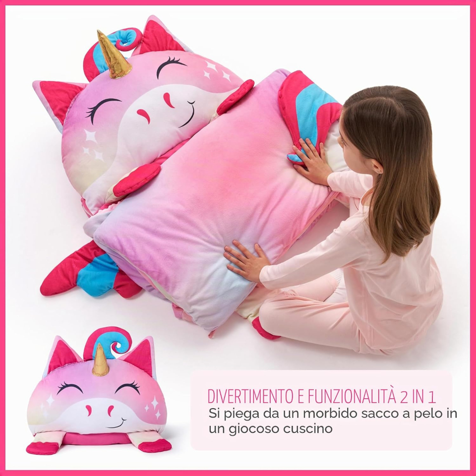 Joiedomi Sacco a Pelo Unicorno per Bambini – 152x68 cm, dai 3 Anni