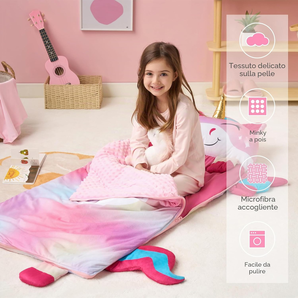 Joiedomi Sacco a Pelo Unicorno per Bambini – 152x68 cm, dai 3 Anni