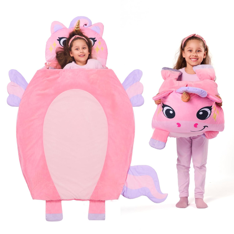 Joiedomi Sacco a Pelo Unicorno per Bambini con Cuscino e Coperta