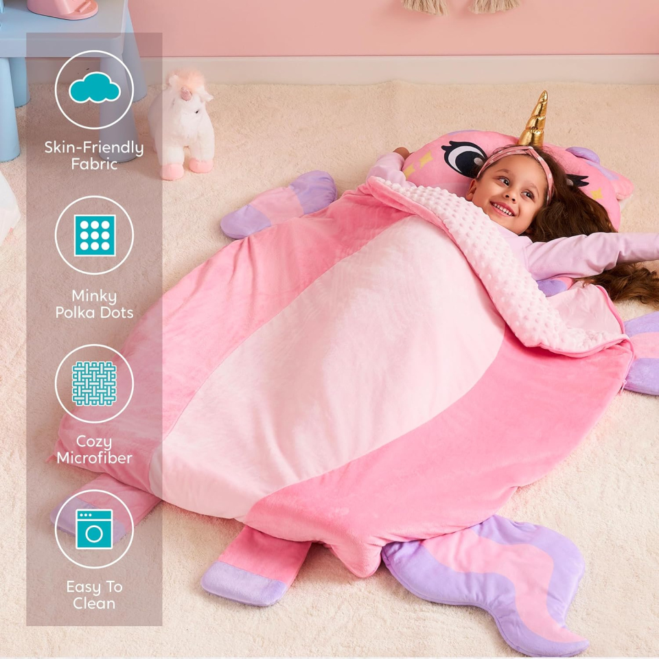 Joiedomi Sacco a Pelo Unicorno per Bambini con Cuscino e Coperta