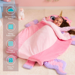 Joiedomi Sacco a Pelo Unicorno per Bambini con Cuscino e Coperta