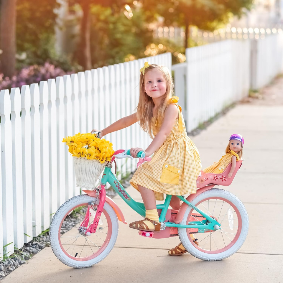 JOYSTAR Unicorn – Bici 12 pollici per bambine con seggiolino bambola