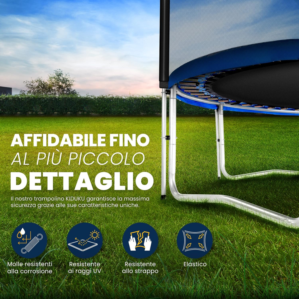 KIDUKU Trampolino elastico 305 cm con rete di sicurezza