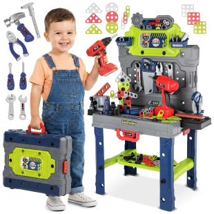 Kinderplay banco attrezzi giocattolo 2 in 1, 132 pezzi