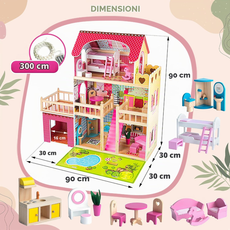Kinderplay Green Series casa delle bambole a tre piani