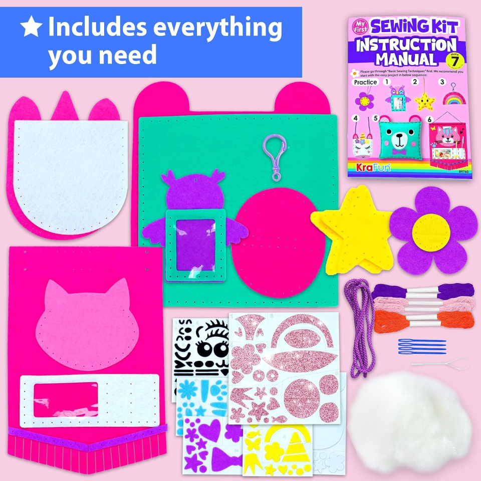 KRAFUN kit cucito feltro bambini con 7 progetti